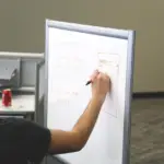Person drawing system architecture on whiteboard during design interview